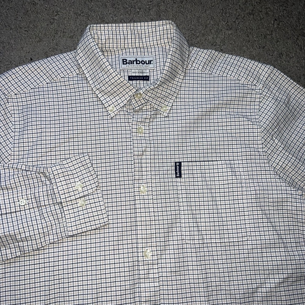 Barbour Shirt Men Medium White Tattersall Check Tailored Fit Coastal Prep